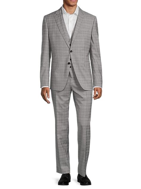 Boss By Hugo Boss Piece H Huge Slim Fit Plaid Wool Suit In Grey For