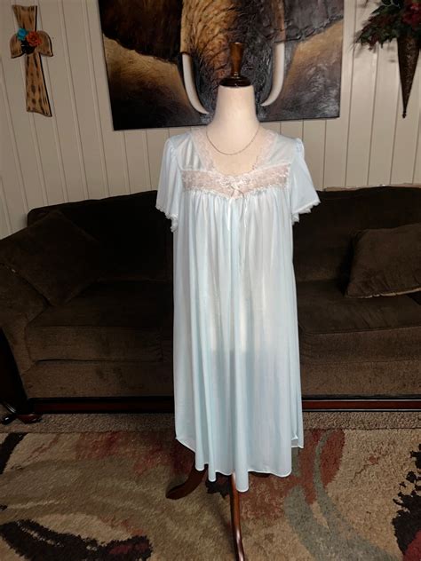 Miss Elaine Silk Essence Size Large Innocence Look Blue Nightgown Etsy