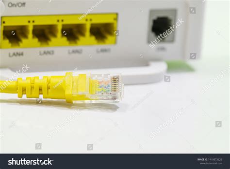 wireless modem router cable connecting  stock photo