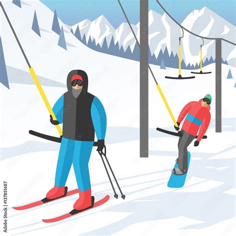 Snowboarder Sitting In Ski Gondola And Lift Elevators Winter Sport