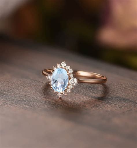 Antique Aquamarine Engagement Ring 14k Rose Gold Aquamarine Etsy