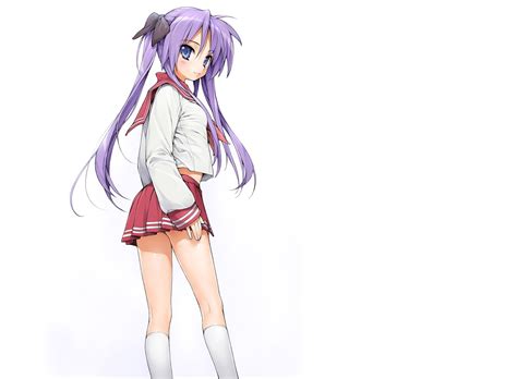 Blue Eyes Hiiragi Kagami Ishikei Lucky Star Purple Hair School Uniform