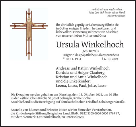 Alle Traueranzeigen für Ursula Winkelhoch trauer rp online de