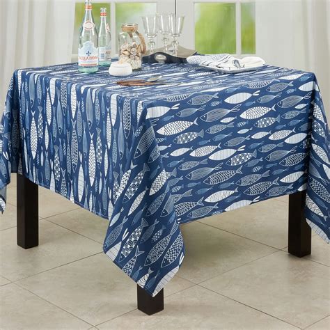 Fennco Styles Sea Fish Print Coastal Tablecloth 70 W X 70 L Navy