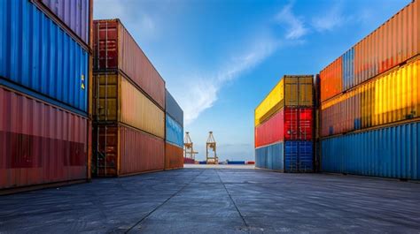 Premium Photo Stacked Shipping Containers At Industrial Port Aerial View