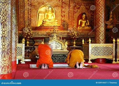 Buddhist Monks Praying In A Temple Thailand Editorial Photography