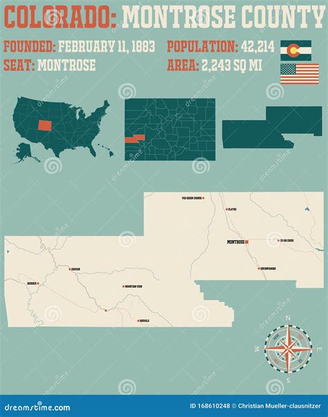 Map Of Montrose County In Colorado State On White Background. Single ...