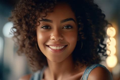 Premium Ai Image A Woman With Curly Hair Smiles At The Camera