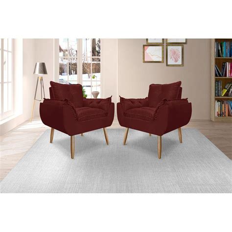 Kit Poltronas Cadeira Decorativas Opala Suede Cinza Pes Palito