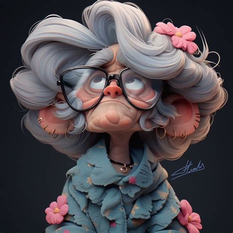 Old Cute Lady Explorations Girly Art Illustrations Cartoon Grandma