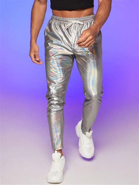 Manfinity Fever City Men Holographic Drawstring Waist Trousers Shein Uk