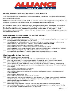 Fillable Online Bed Bug Prep Sheet Liquid Heat Program Docx Fax Email