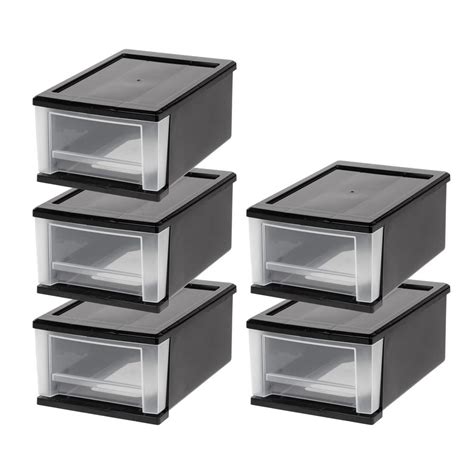 Iris 7 Qt Stacking Drawer In Black 5 Pack 580014 The Home Depot