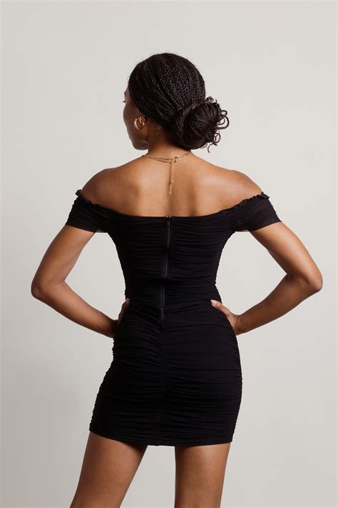 Foreshadow Ruched Off Shoulder Bodycon Mini Dress In Black 36 Tobi US