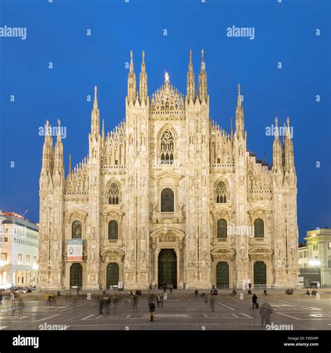 Milan Cathedral at dusk, front view, Piazza del Duomo, Milan, Italy ...