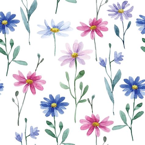 Premium Vector Watercolor Seamless Pattern With Wildflowers Daisies