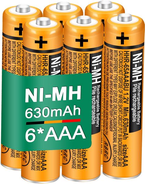 6 Pack HHR 65AAABU Ni MH Rechargeable Battery For Panasonic 1 2V 630mAh