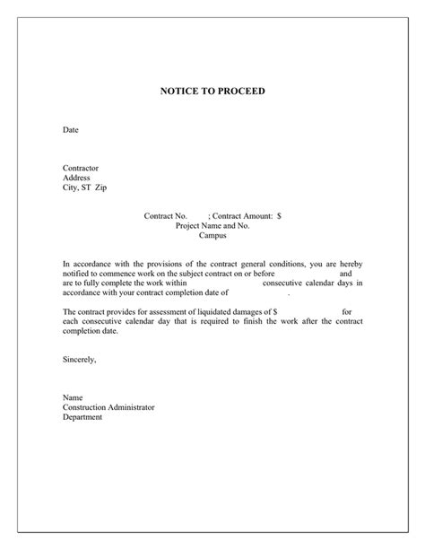 Notice To Proceed Template In Word And Pdf Formats