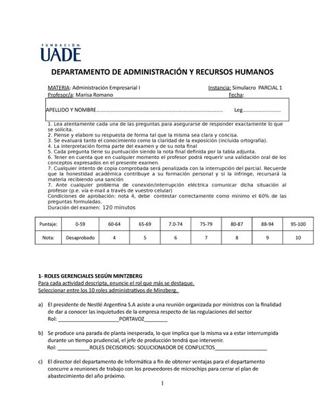 Simulacro Parcial Administraci N I Resuelto Departamento De