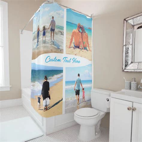 Custom Your Photo Collage Shower Curtain With Text Zazzle