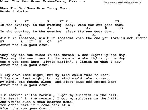 Jazz Song When The Sun Goes Down Leroy Carr With Chords Tabs And