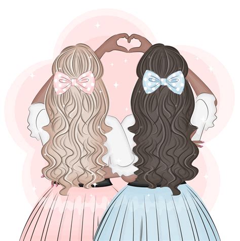 Two girls, sisters, girlfriends show heart with hands from back, cute ...