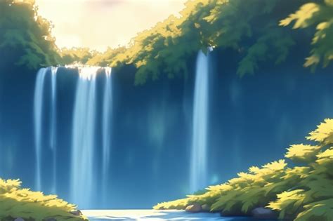 Anime Style Waterfall Background Premium Ai Generated Image