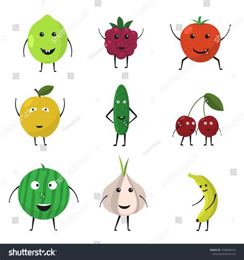 Cute Funny Fruit Vegetables Set Lime Stock Vector Royalty Free