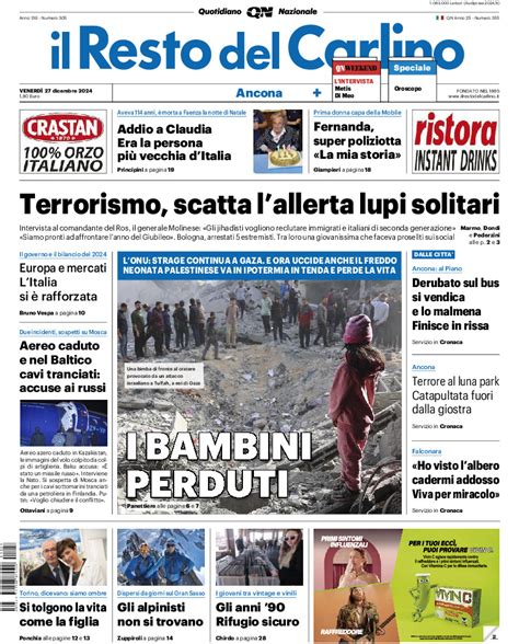 La Prima Pagina Del Resto Del Carlino Di Oggi Edizione Ancona Di