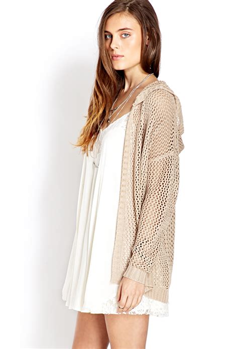 Lyst Forever 21 Easy Open Knit Hooded Cardigan You Ve Been Added To The Waitlist In Natural