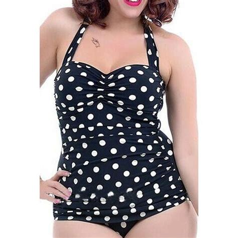 Stylish Halter Polka Dot Printed One Piece Swimwear For Women Polka