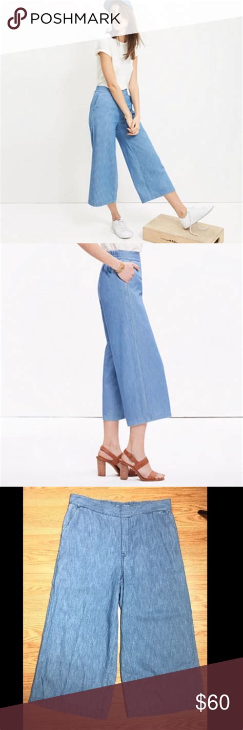 Nwt Madewell Wide Leg Culotte Denim Chambray Large Lightweight Denim