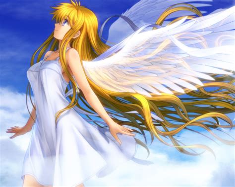 Beautiful Anime Girl Angel Wings White Feathers Wallpaper 1280x1024 Resolution Wallpaper