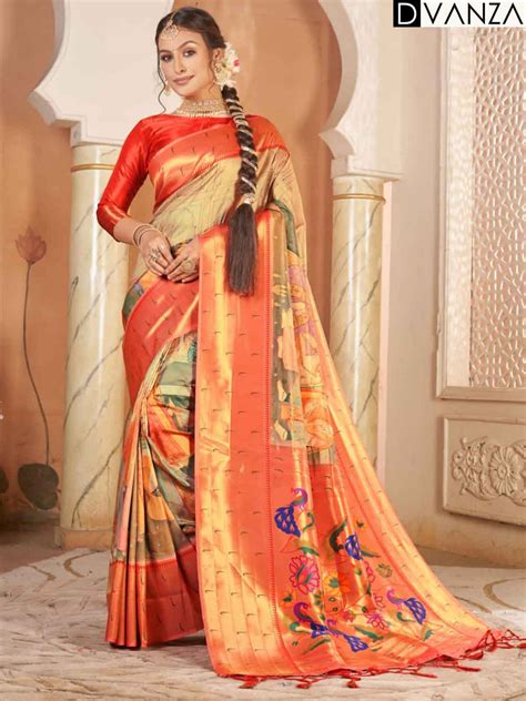 Heavy Kalamkari Print Soft Silk Saree With Muniya Border Paithani Pallu