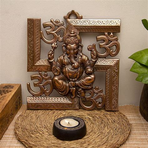 Handcrafted Wall Hanging Om Swastika Ganesha For Temple Mandir Decor