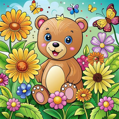 Um Urso Uma Borboleta No Peito Senta Se Num Jardim Flores E