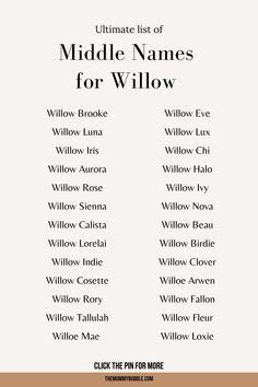 The Ultimate List Of Middle Names For Willow