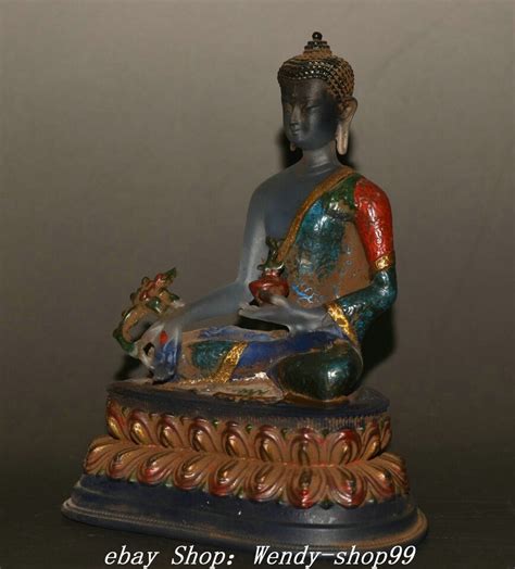 Old Tibet Colored Glaze Gilt Painting Menla Medicine Buddha Medical God