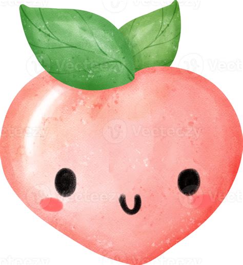 Free Kawaii Gl Cklich Gesicht Pfirsich Obst S Charakter Aquarell Hand