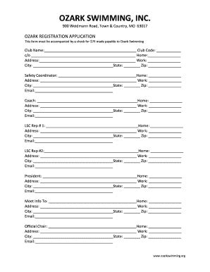 Fillable Online Ozark Swimming Registration Form Fax Email Print