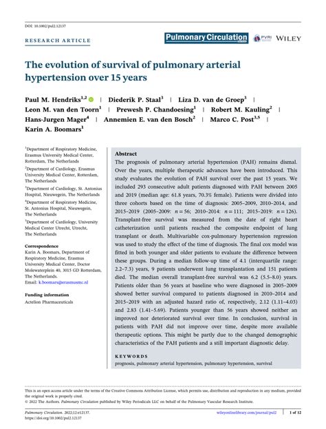 Pdf The Evolution Of Survival Of Pulmonary Arterial Hypertension Over 15 Years