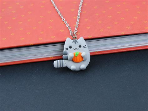 Halloween Pusheen Necklace Funny T For Kids Pumpkin Etsy