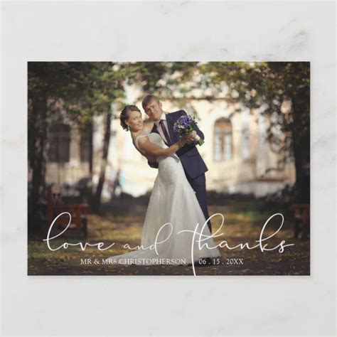 Love And Thanks Script Two Photo Wedding Postcard Zazzle