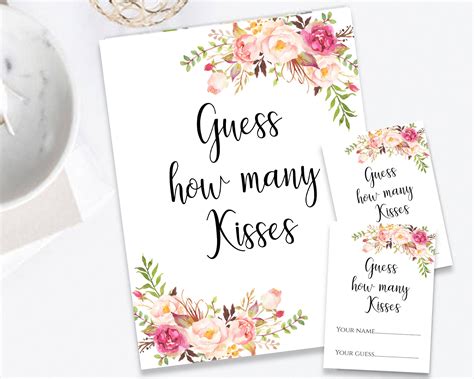 Printable Guess How Many Kisses In The Jar Sign Bridal Shower Game Sign