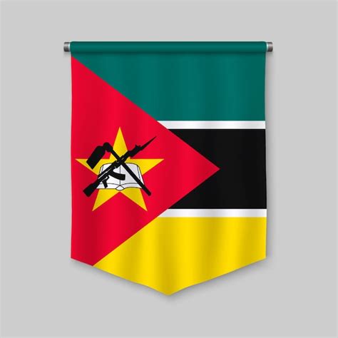 Fanion réaliste 3d avec le drapeau du Mozambique Vecteur Premium