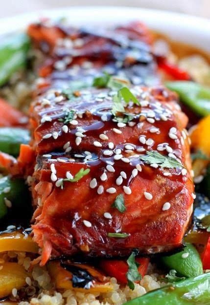 Sesame Ginger Sweet Teriyaki Salmon With Garlic Quinoa Stir Fry