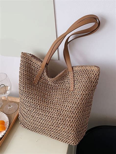 Borsa Di Paglia Minimalista Per Donne Borsa Hobo Tote Intrecciata