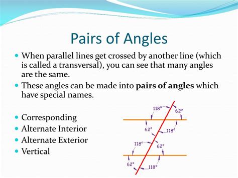 Angle Pairs Created By Parallel Lines Cut By A Transversal