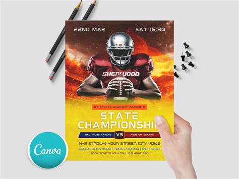 Football Flyer Football Tournament Flyer Diy Canva Football Schedule Template Editable