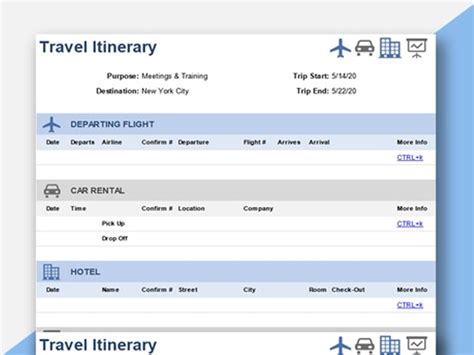 Excel Travel Itinerary Template